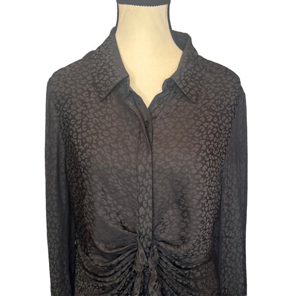 Steve Madden CURIOUS SILKY BLACK Animal Print Tie Front Shirt Dress Sz M NEW - Picture 2 of 10